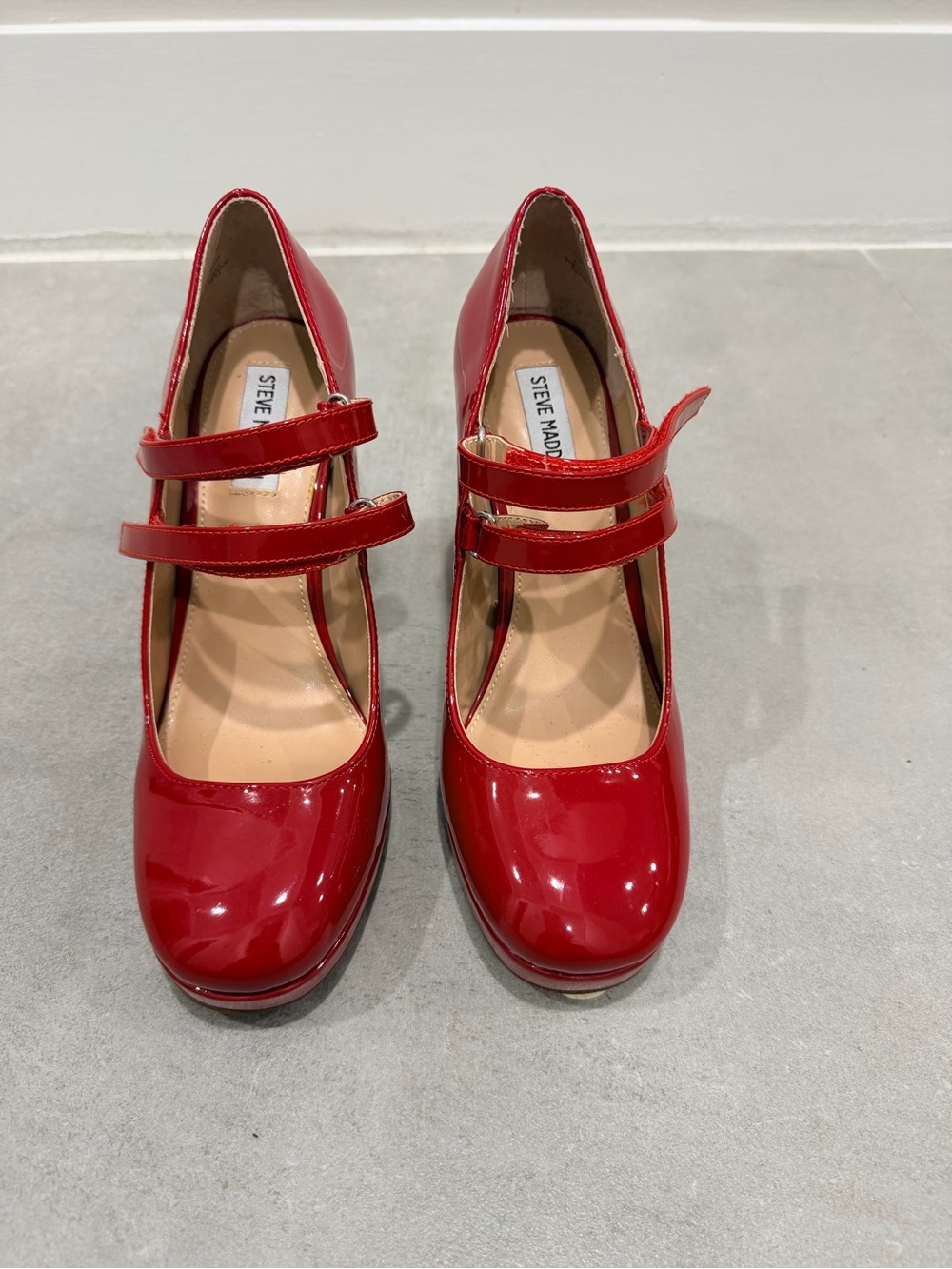 Steve Madden Red Patent Double-Strap Mary Jane Heels